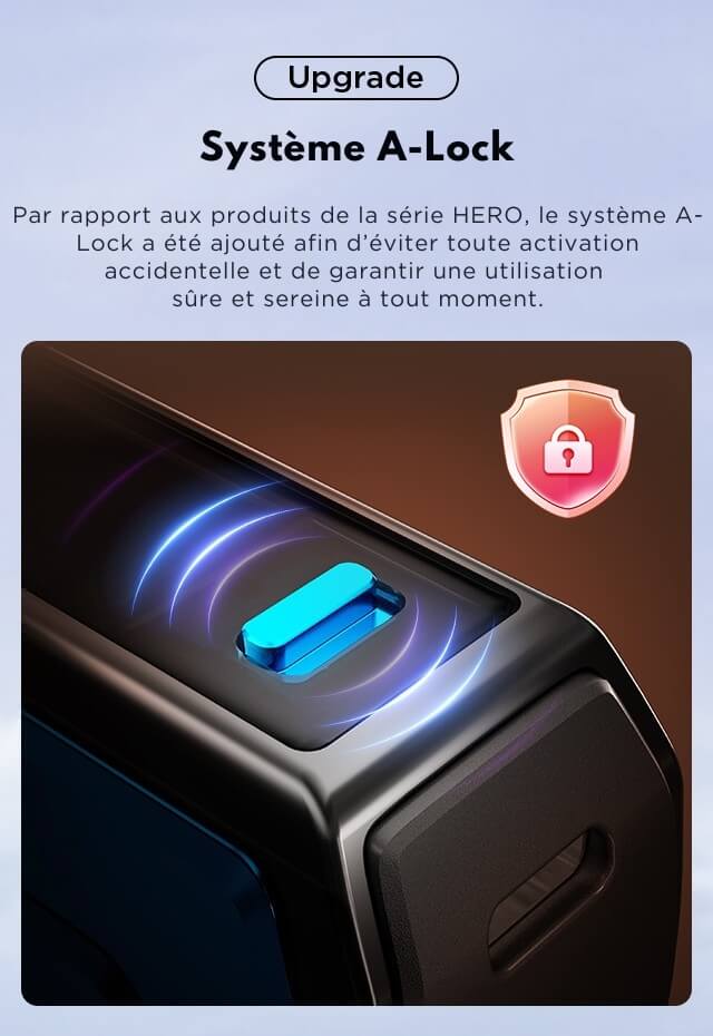 Système A-Lock — GeekVape Aegis Hero 5, verrouillage anti-déclenchement