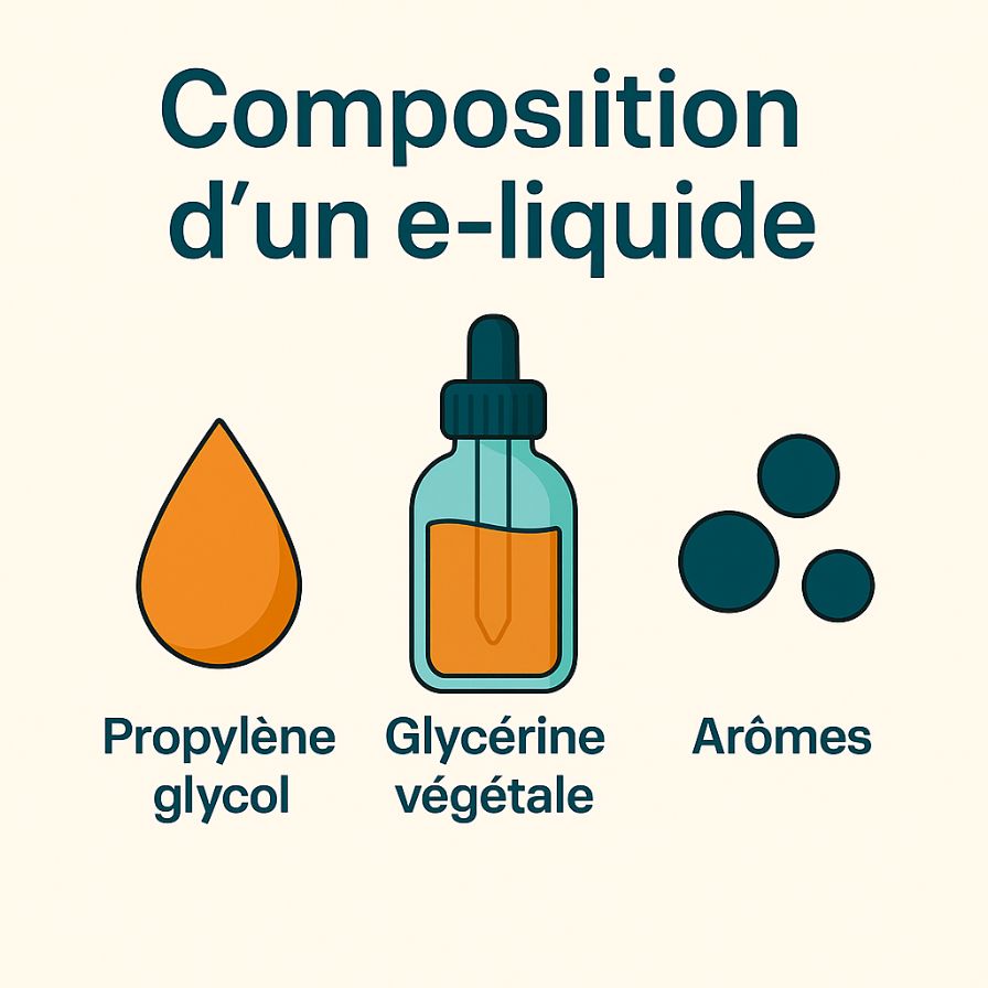 Composition détaillée d'un e-liquide : PG VG arômes nicotine