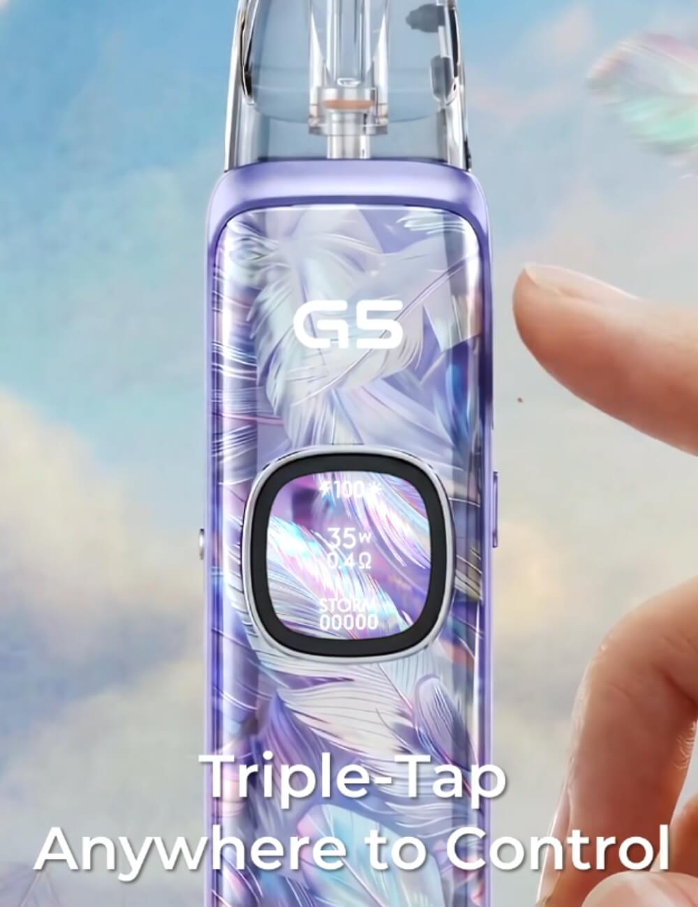 Commande tactile triple-tap Uwell Caliburn G5 — changer de mode et de thème en tapotant